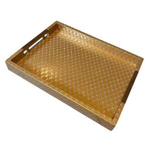 Gold Decorative Leather Serving Tray With Handles 15.8" X 11.8" For Ottoman & Co